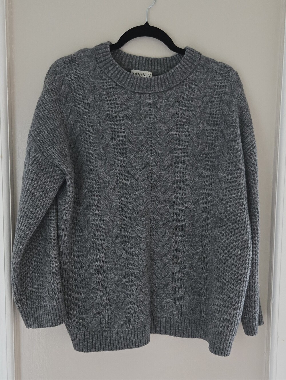 Ava & Viv Heather Gray Cable Crewneck Sweater